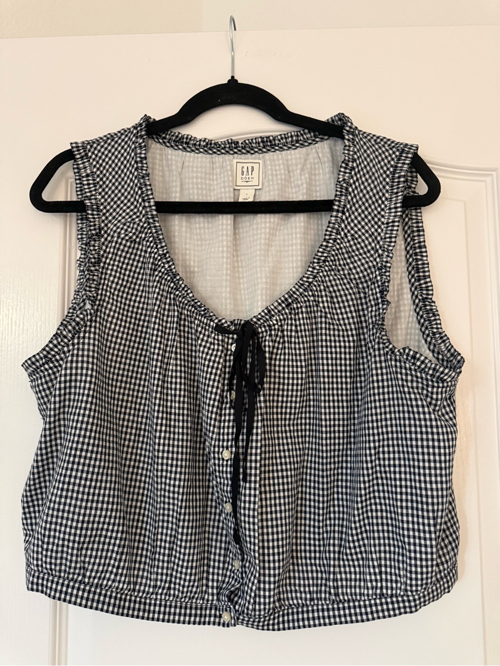 Gap X Doen Navy Gingham Tie-Front Sleeveless Top